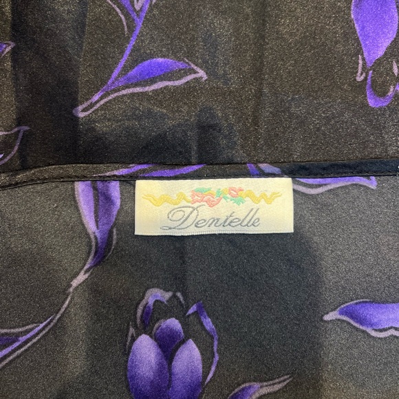 Vintage Floral Black and Purple Satin Slip Nightgown - Picture 3 of 5